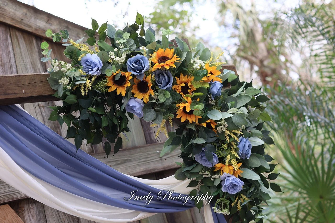Dusty Blue and Sunflowers in Custom Wedding Flowers - Reveal and Review