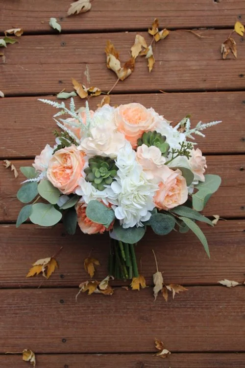 Peach, White, and Succulent Bridal Bouquet Recreation - Reveal and Review