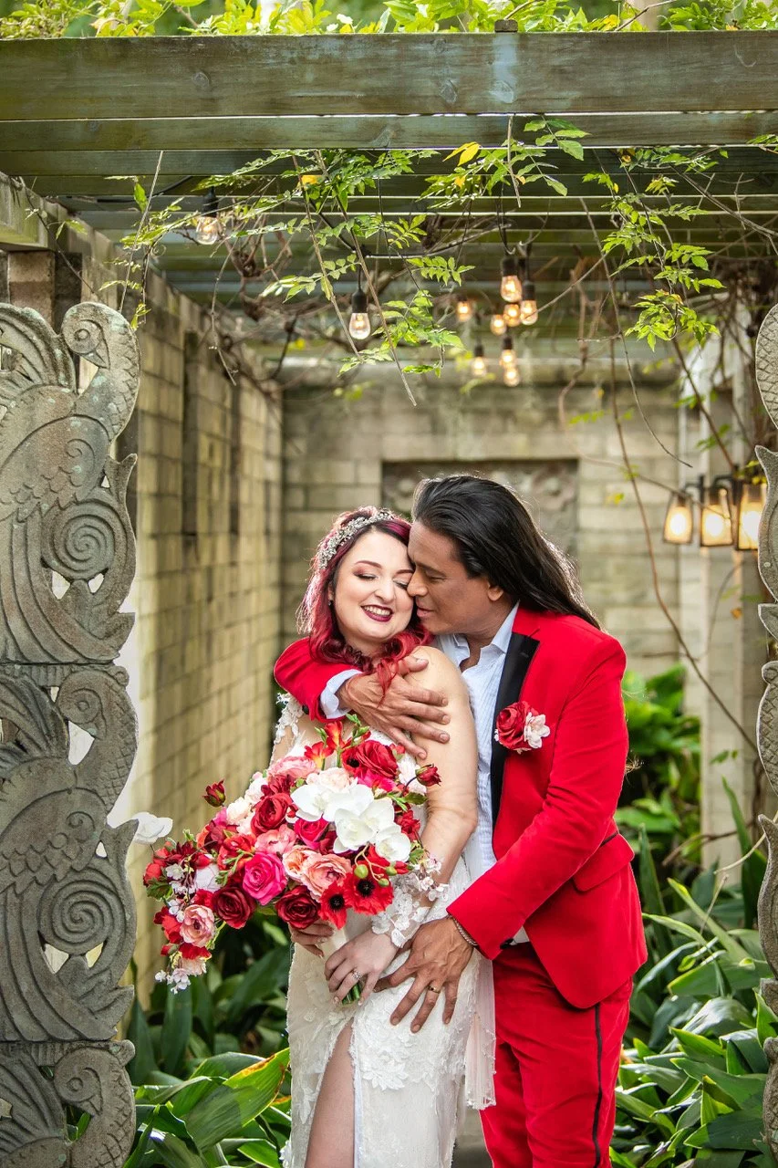 Red, Peach, Pink and White Silk Wedding Flowers - Reveal