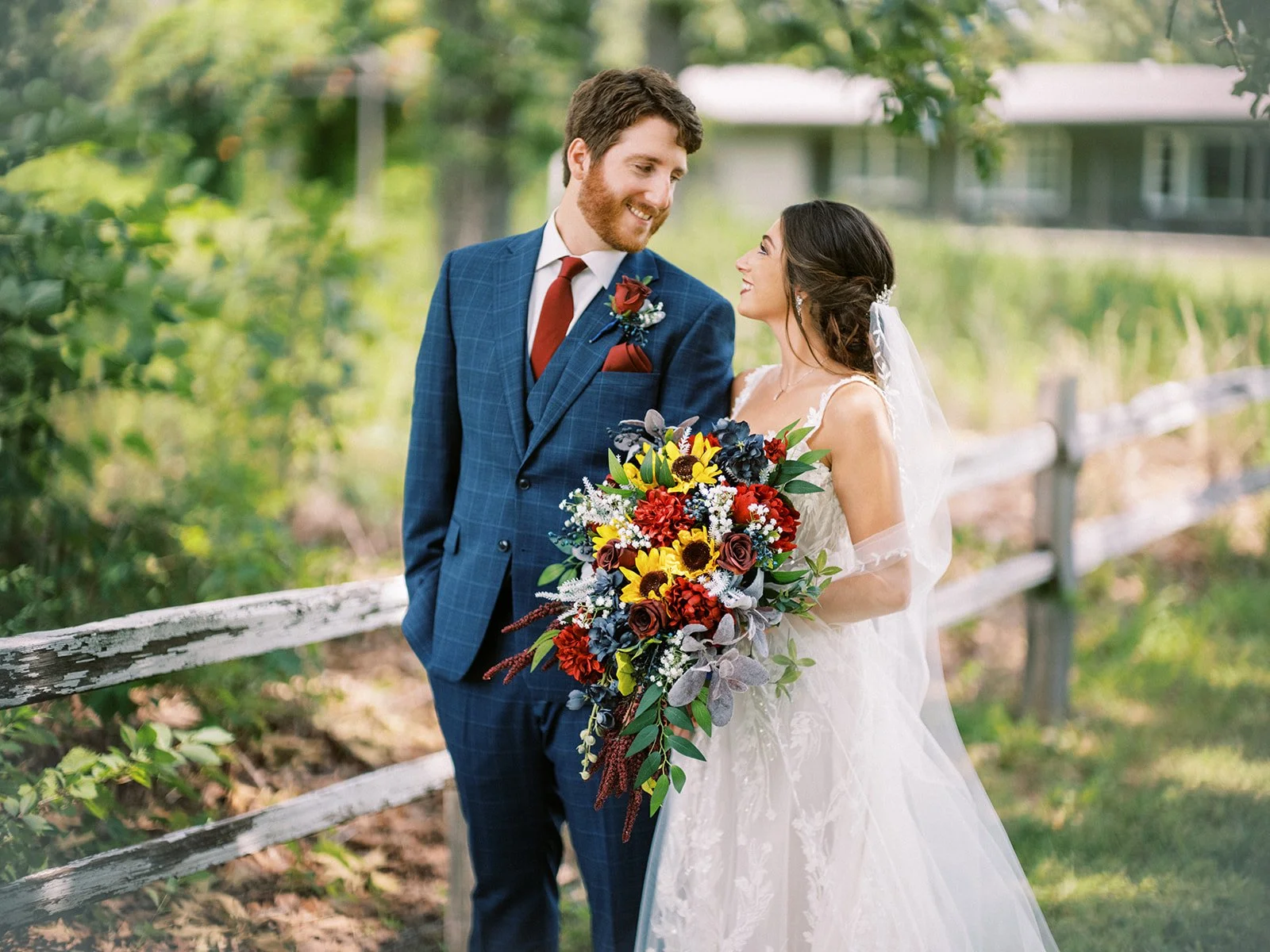 Fall Silk Wedding Flowers with Navy-Reveal