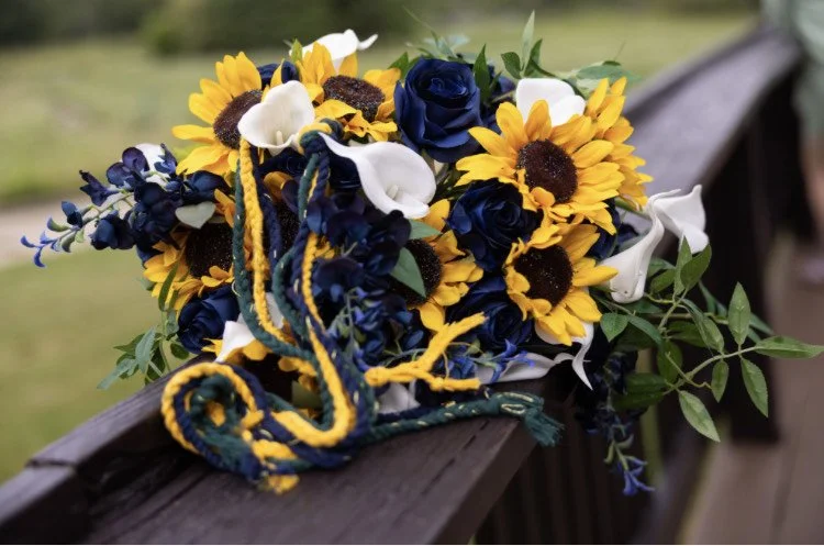 Sunflowers and Navy Blue Silk Wedding Flowers - Reveal and Review