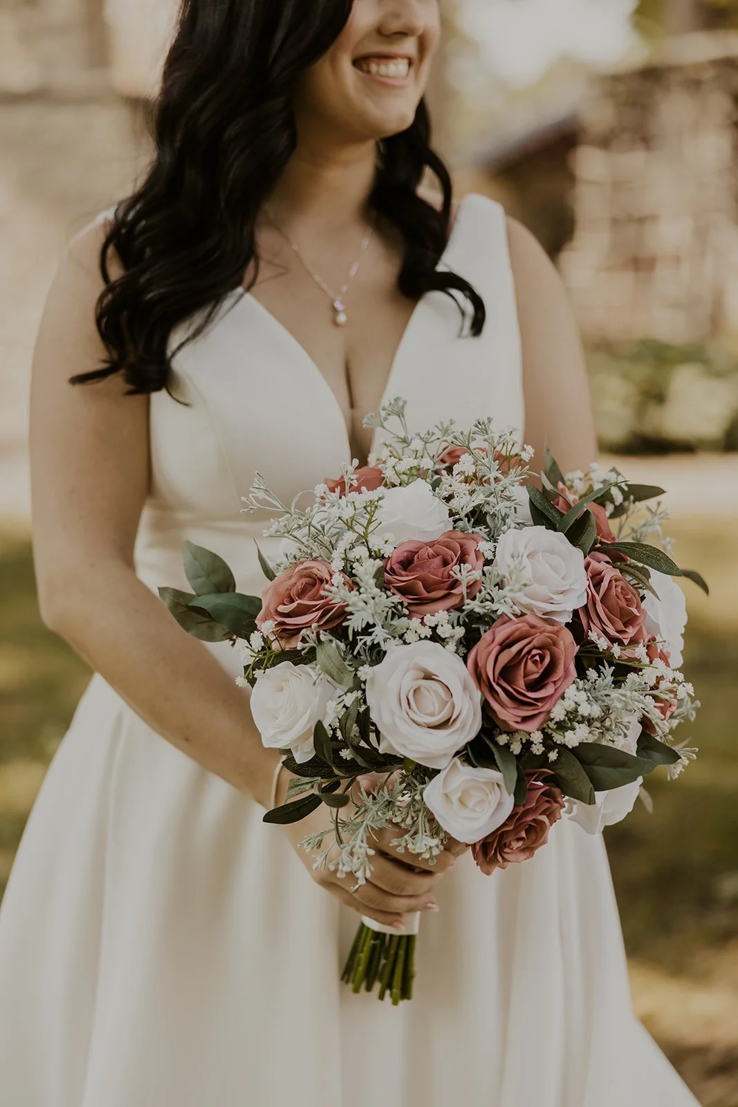 sachin and babi light blue dress Bulk Wedding Dusty Rose Cascading Rose Bridal Bouquet Peony Bridal Bou —  Artificialmerch main image 1