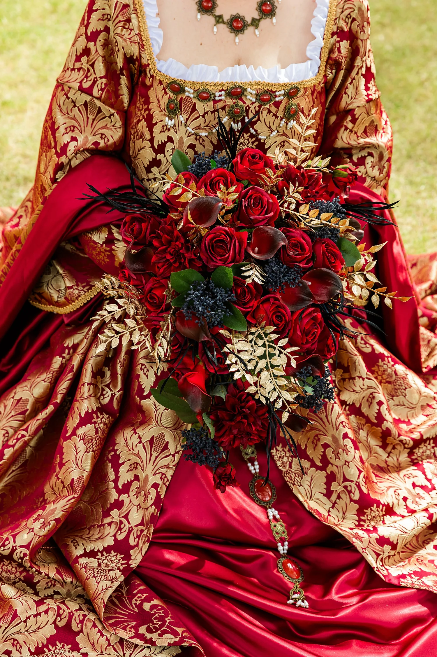 fitted lace wedding dress Losanna Satin Gown in Red main image 1