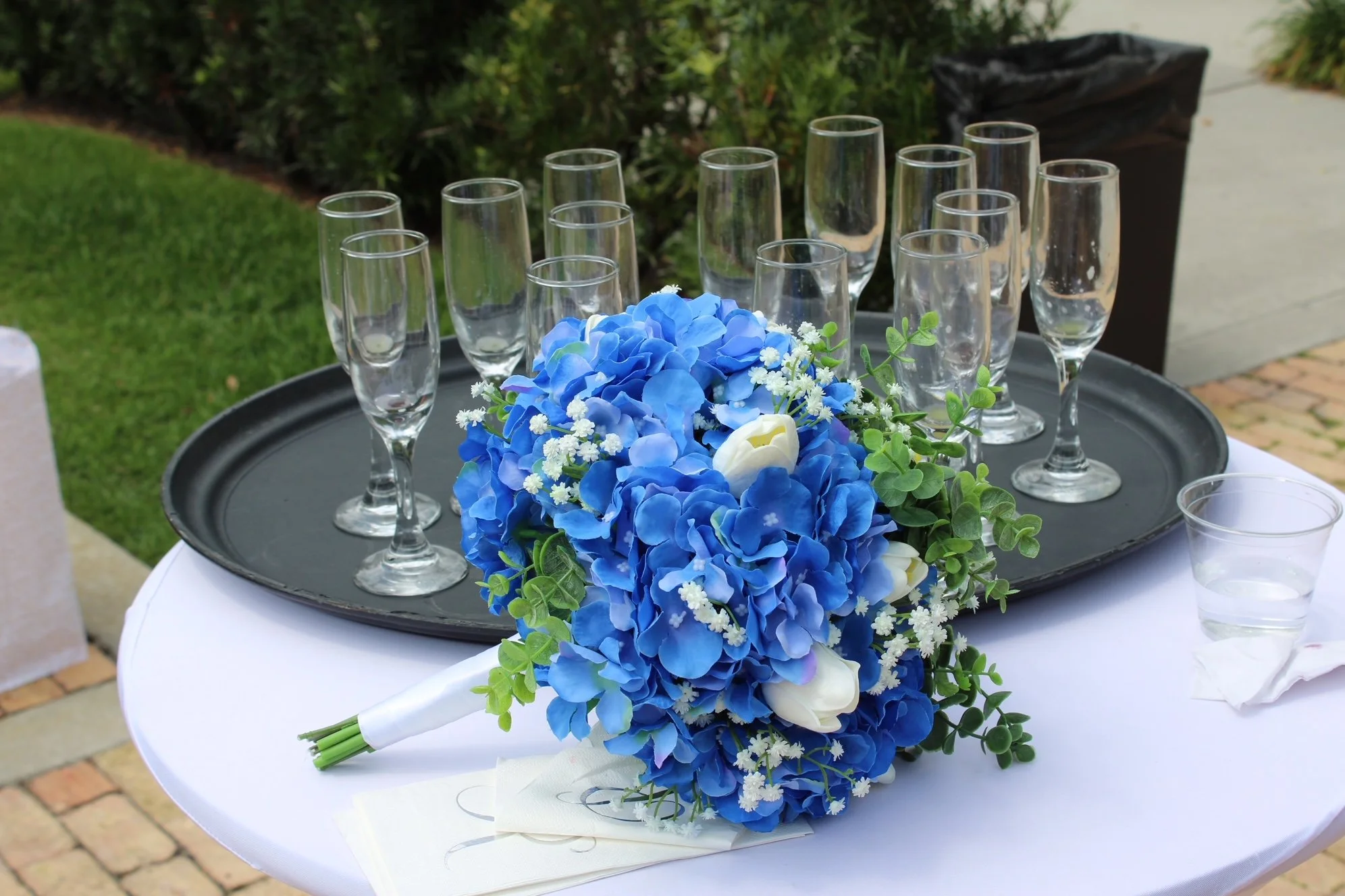 Bright Blue and White Silk Wedding Flowers - Reveal and Review
