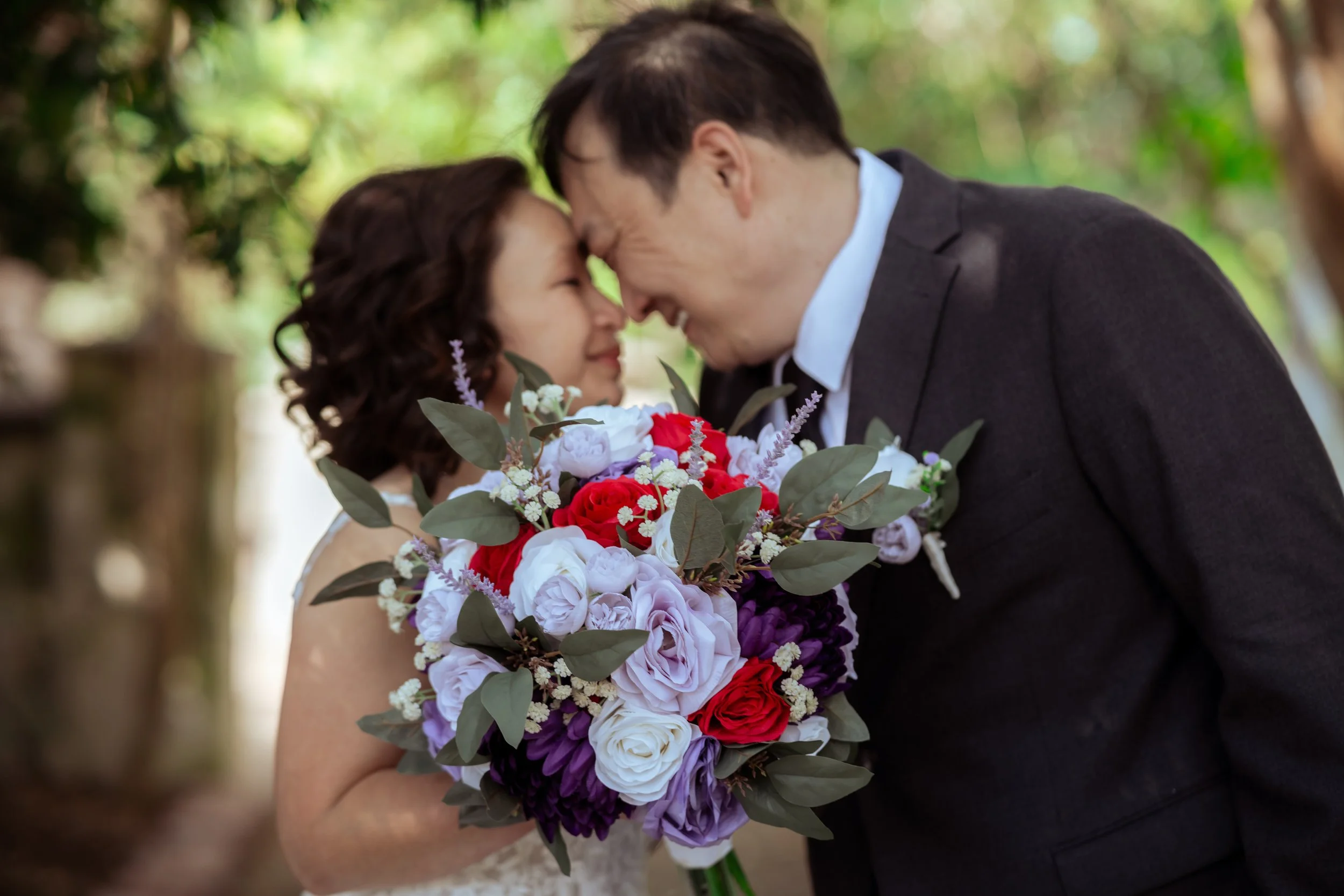 Lavender, Purple, Iovry and Red Silk Wedding Flowers - Reveal and Review