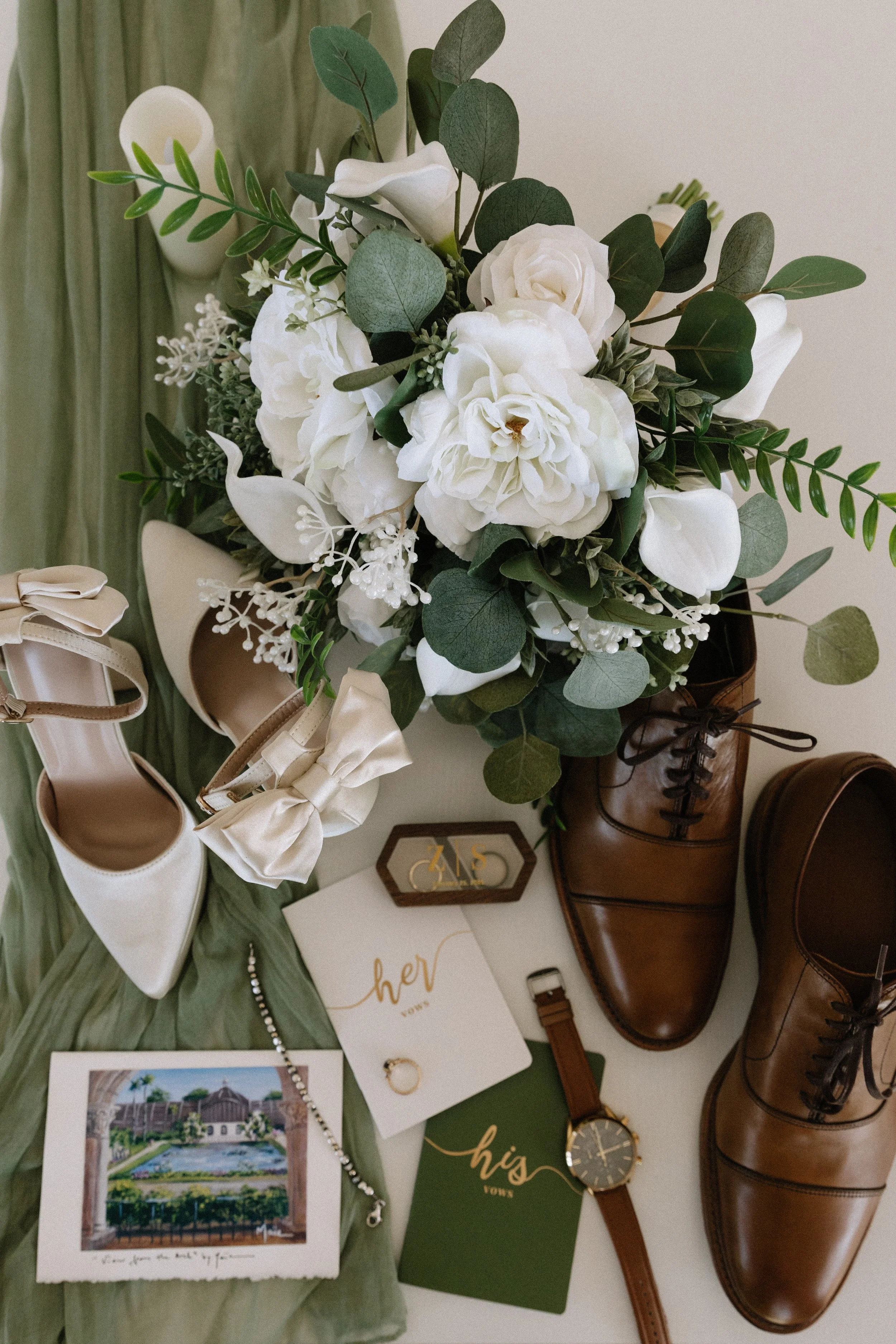 White, Green and Pearls Custom Silk Bridal Bouquet - Reveal and Review
