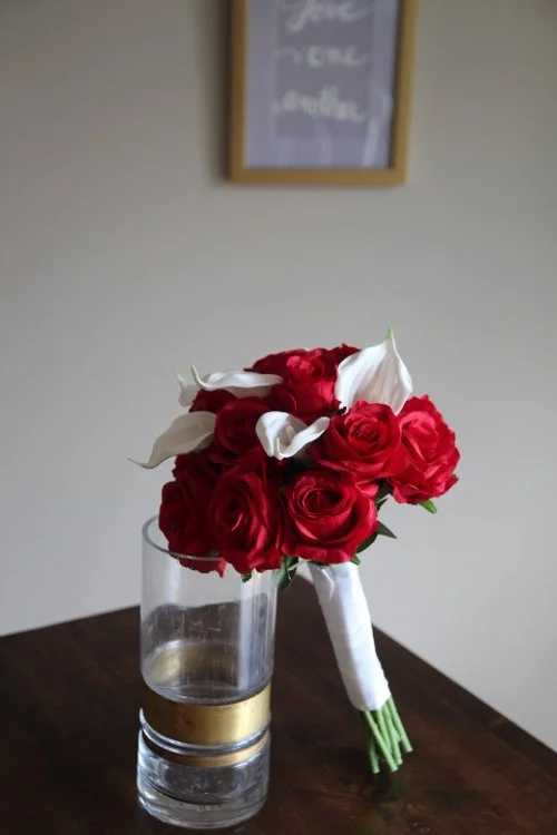 Red and White Custom Bridal Bouquet Recreation - Reveal