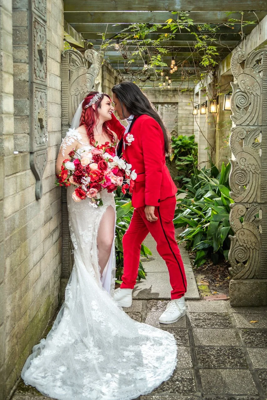 Peach and red bridal dress online