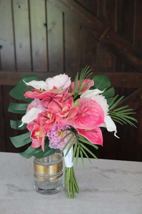 desination-wedding-flowers-silk-bridal-bouquet-orchids-peonies-lilies-fern-palm-leaves-pink-white-greenery