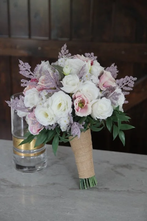 custom bridal bouquet recreation silk wedding flowers statice, limonium, lisianthus, jasmine greenery