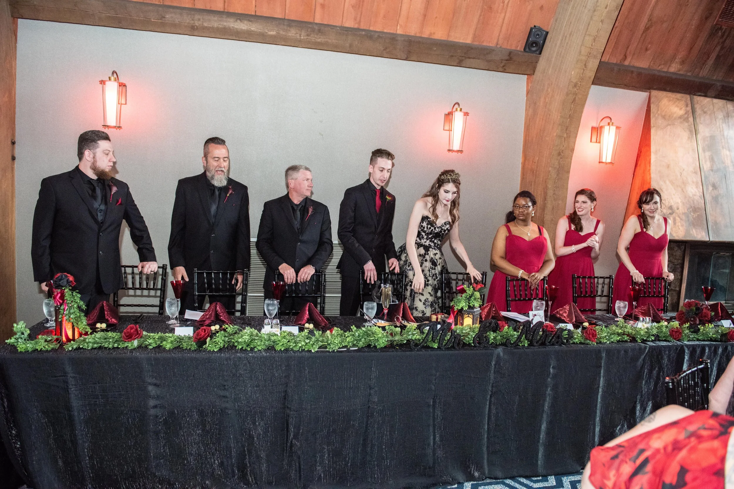 custom-red-black-wedding-flowers-bridal-bouquet-table-arrangements
