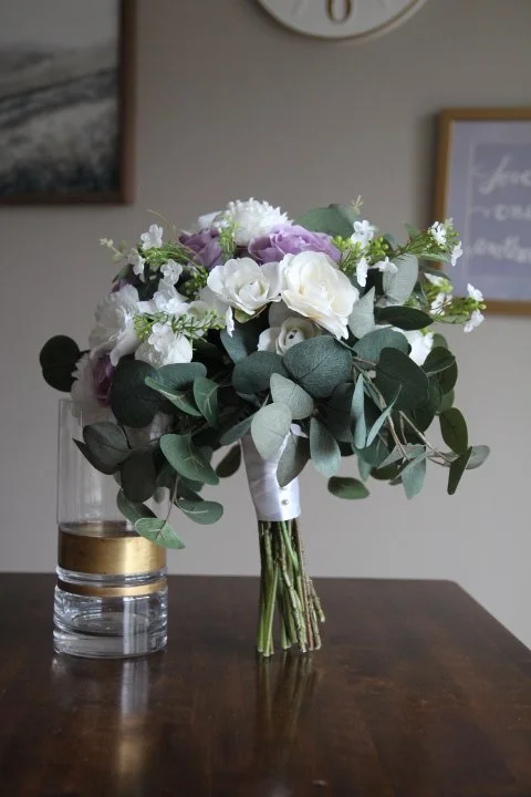 Lavendar white bridal bouquet recreation silk wedding flowers
