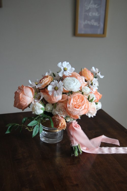 custom-bridal-bouquet-recreation-silk-wedding-flowers-coral-white-anniversary-gift