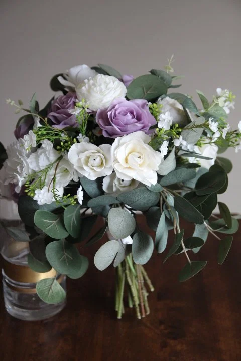 Lavendar white bridal bouquet recreation silk wedding flowers