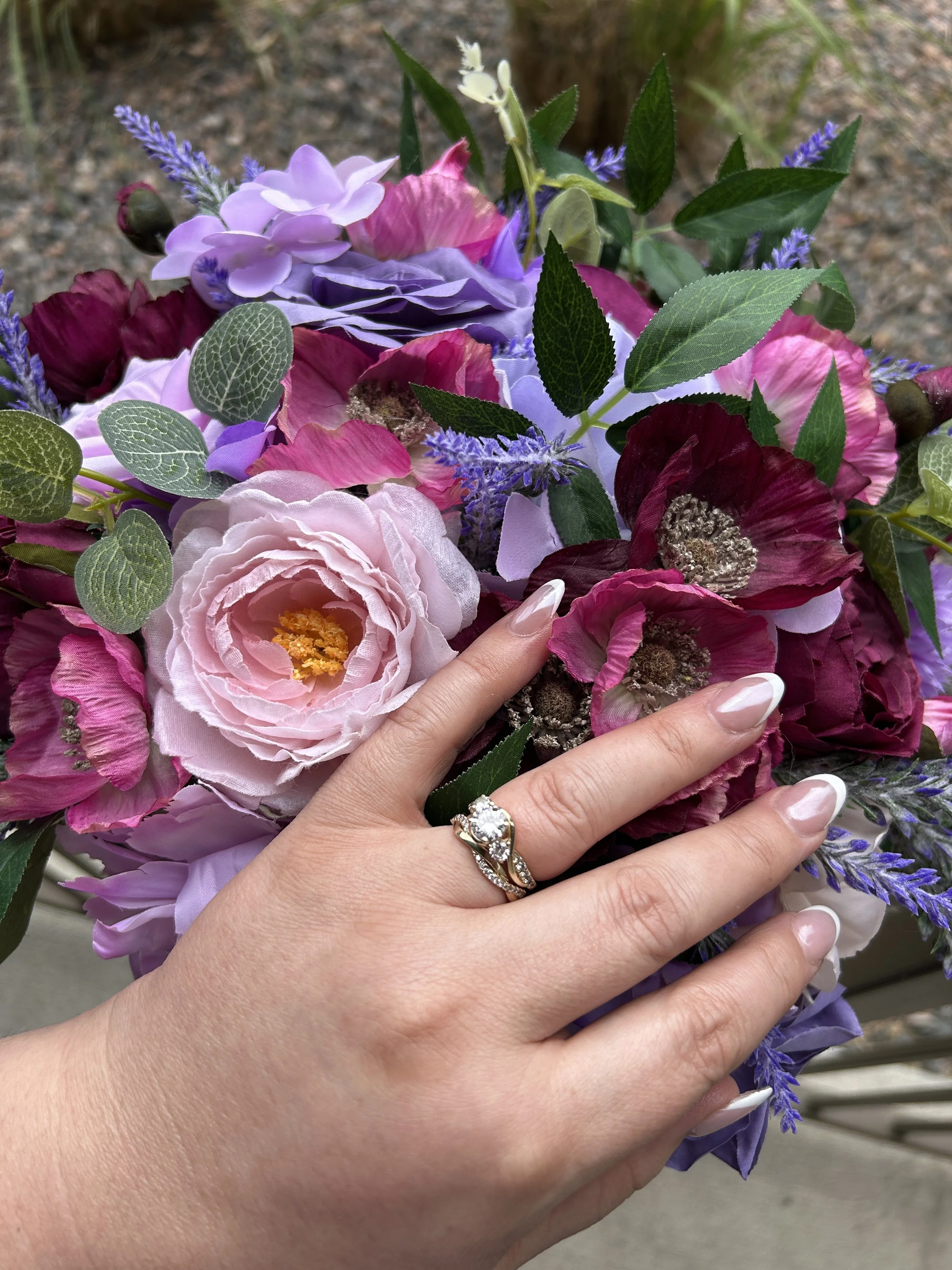 custom silk wedding flowers bridal bouquet poppies, roses, hydrangea