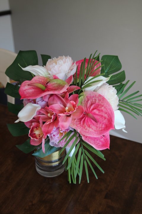 desination-wedding-flowers-silk-bridal-bouquet-orchids-peonies-lilies-fern-palm-leaves-pink-white-greenery