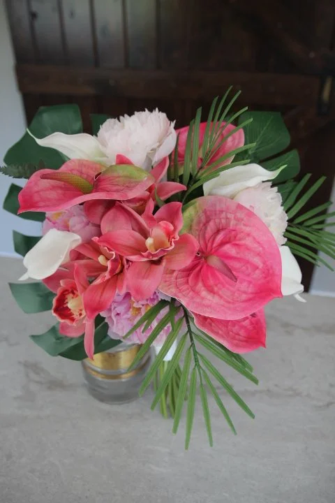 desination-wedding-flowers-silk-bridal-bouquet-orchids-peonies-lilies-fern-palm-leaves-pink-white-greenery