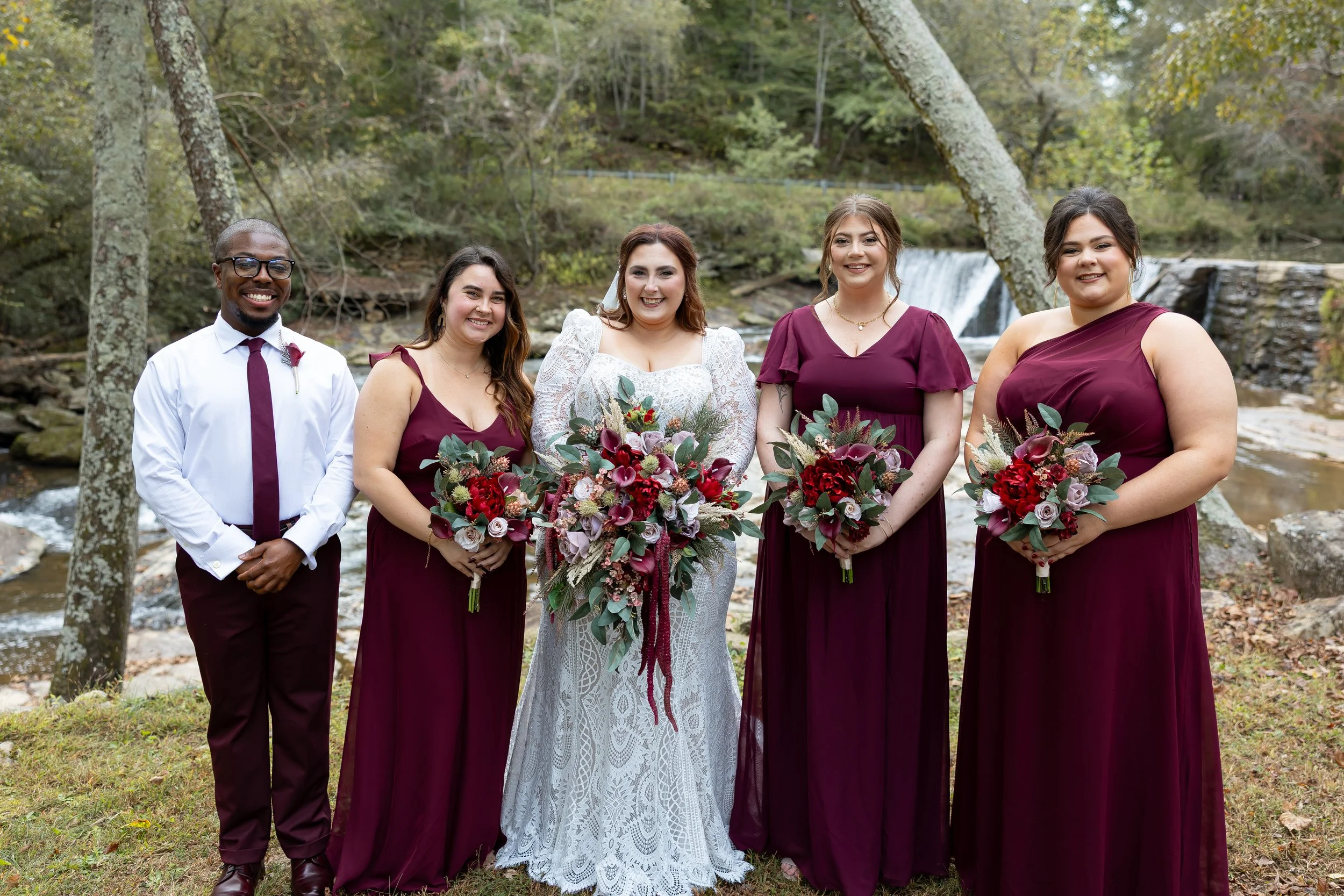 burgundy-silk-wedding-flowers-custom-bridal-bouquet-boutonniere-bridesmaid-bouquets