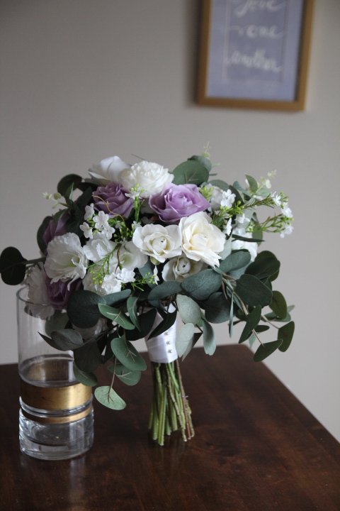 Lavendar white bridal bouquet recreation silk wedding flowers