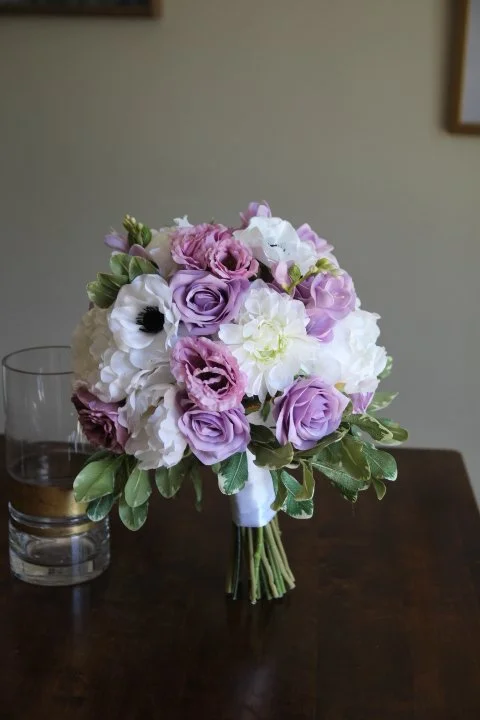 bridal bouquet recreation silk wedding flowers peonies, roses, anemone, lisianthus, freesia, mums, pittosporrum
