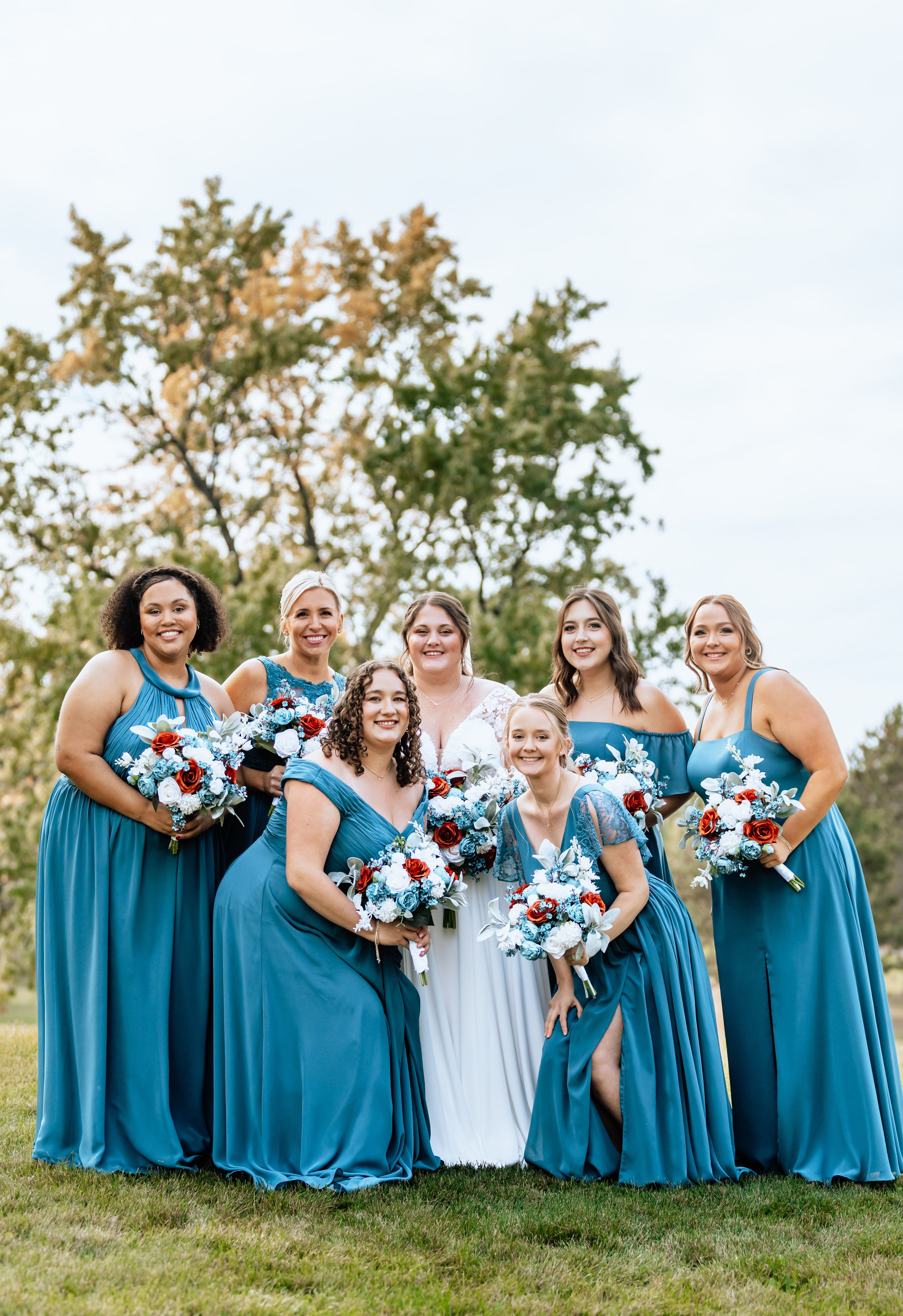 custom-silk-wedding-flowers-blue-terra-cotta-white-greenery-bridal-bouquet-bridesmaid-bouquets