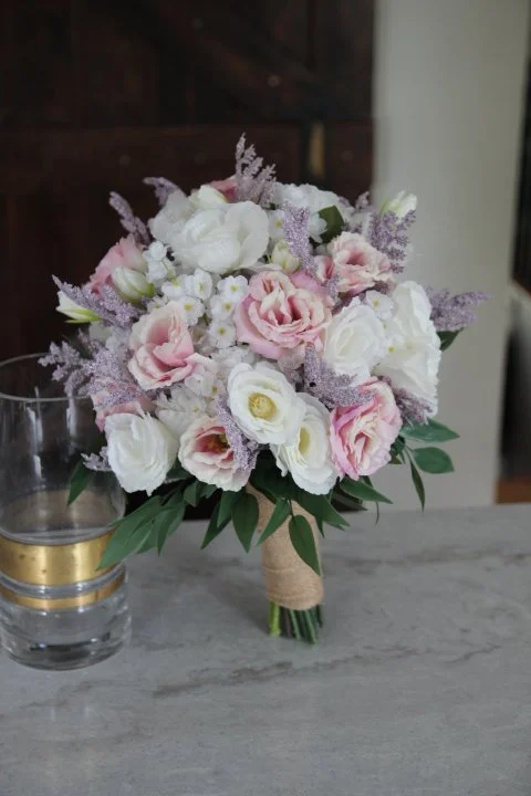 custom bridal bouquet recreation silk wedding flowers statice, limonium, lisianthus, jasmine greenery