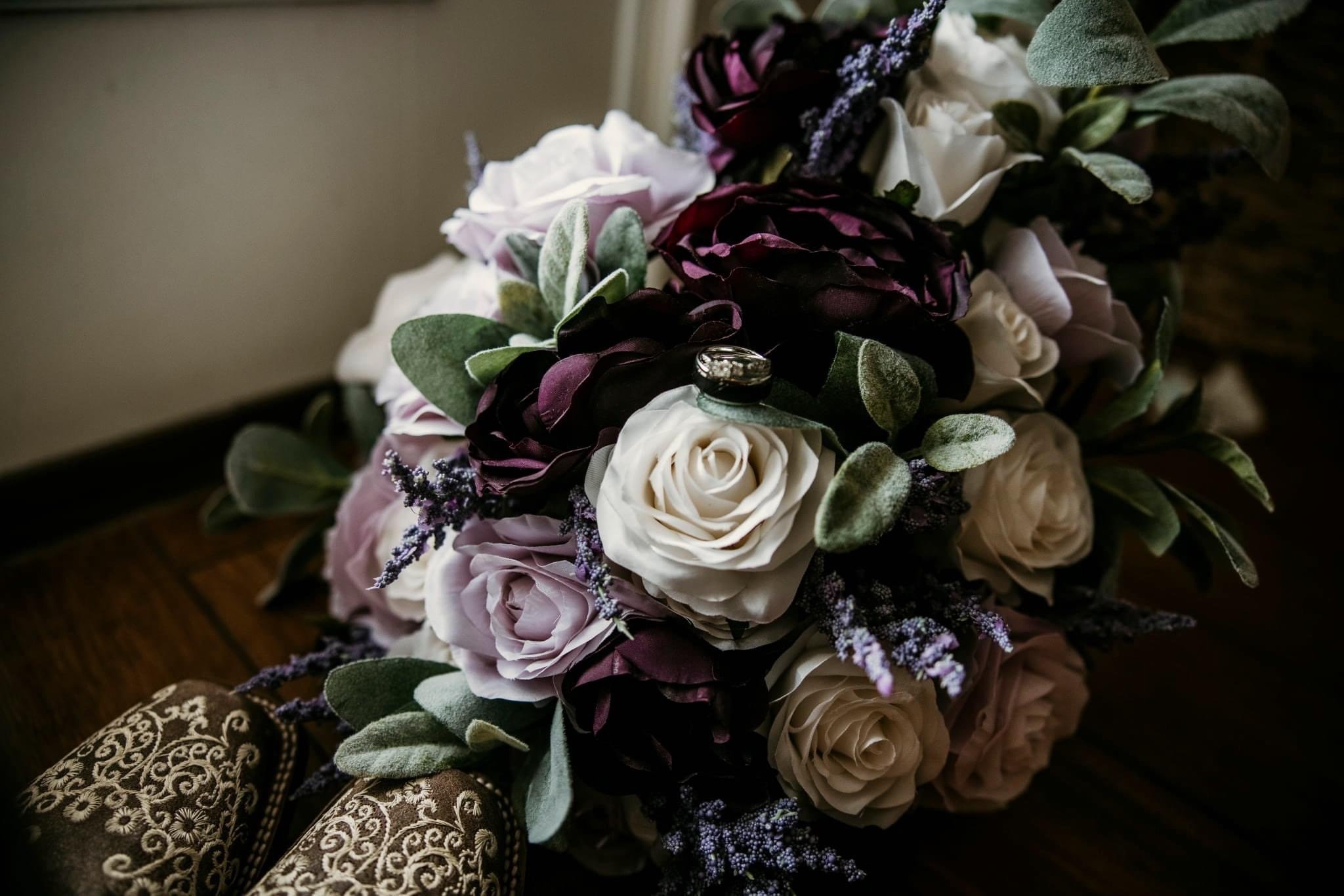 Wedding Flowers 6 x Purple Rose Buttonhole Berries & Gyp matches Purple Bouquet 