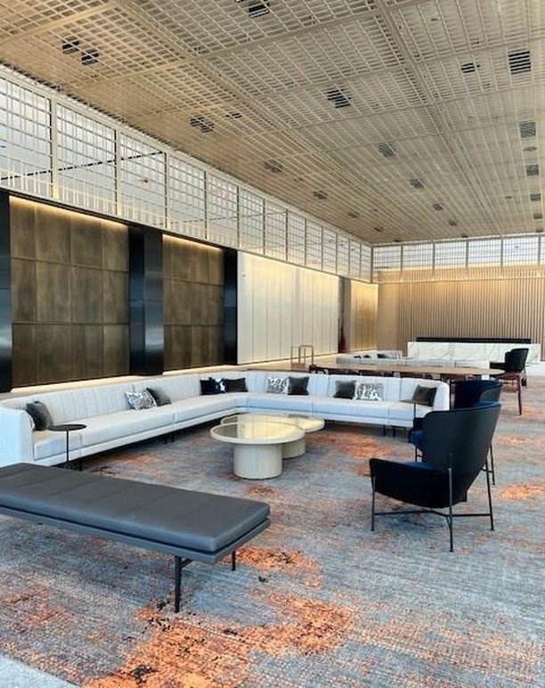 Custom sectional sofas with channel backs for a newly renovated reception area! 

#officedesign #sectionalsofa #upholstery #upholstered #upholstery #designer #designerfurniture