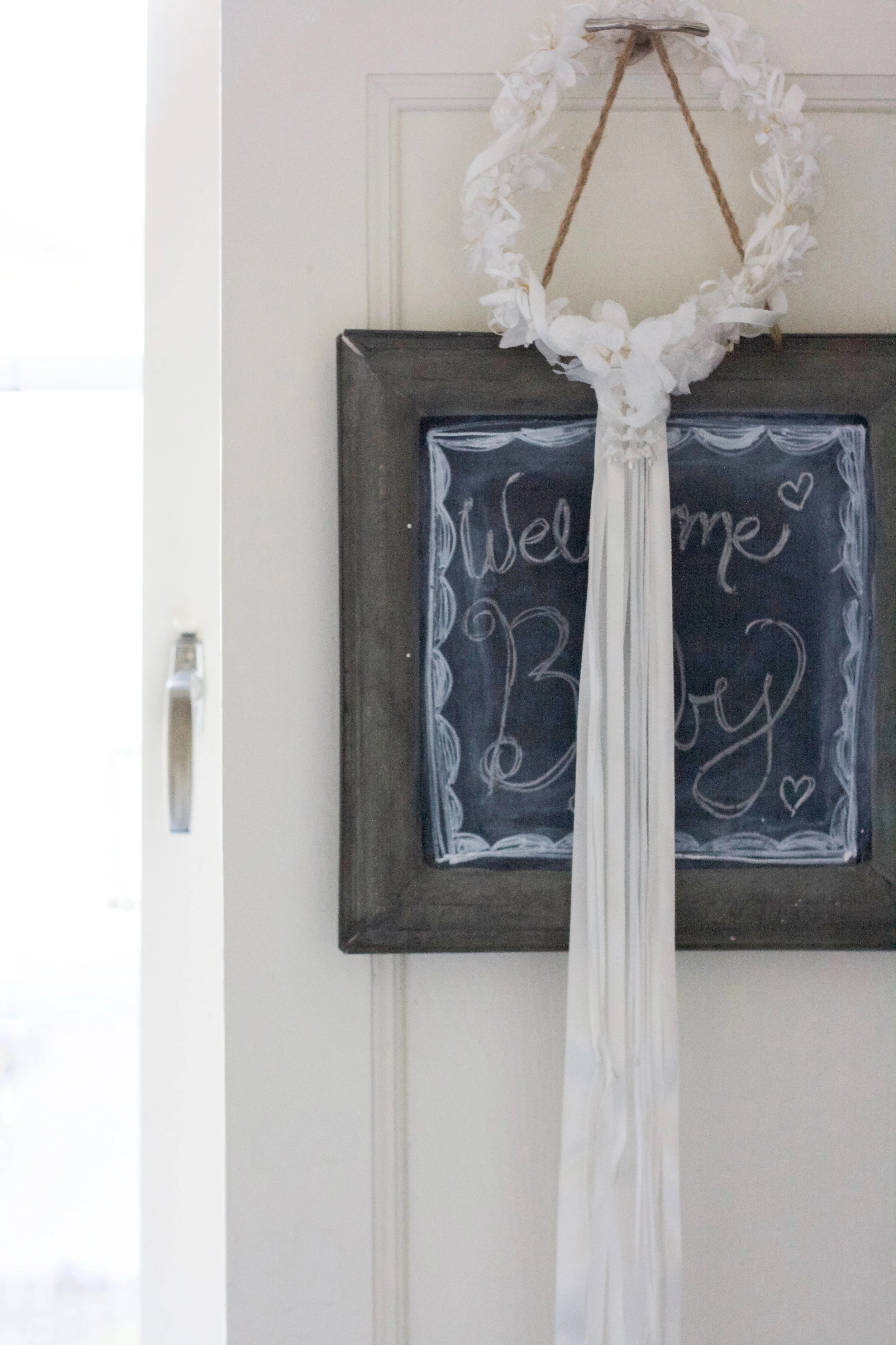 A welcome sign for baby as well as the flower crown both my mother and I wore on our wedding days. Maybe Isabella will wear it some day...