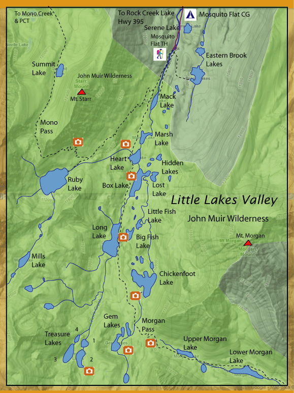 Map of the Little Lakes Valley