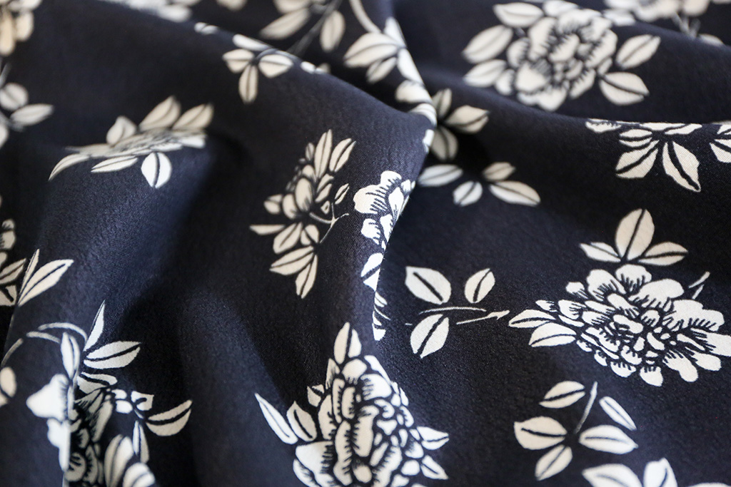 Black/White Rayon Crepe Deadstock Floral Print Fabric — CLOTH STORY