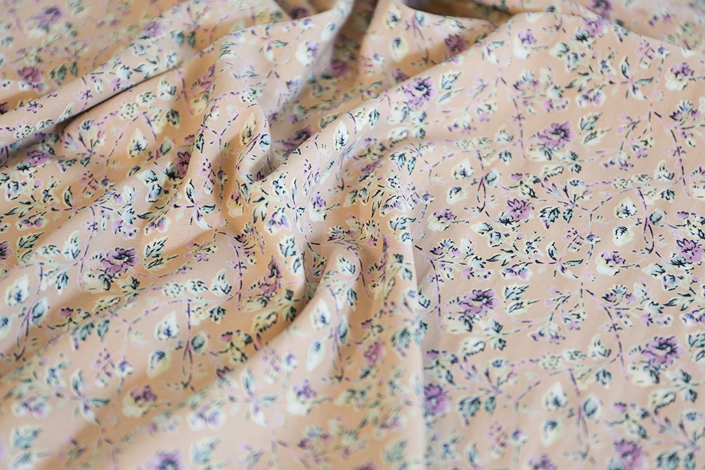 Blush/Lavender Poly Crepe Deadstock Ditsy Floral Print Fabric