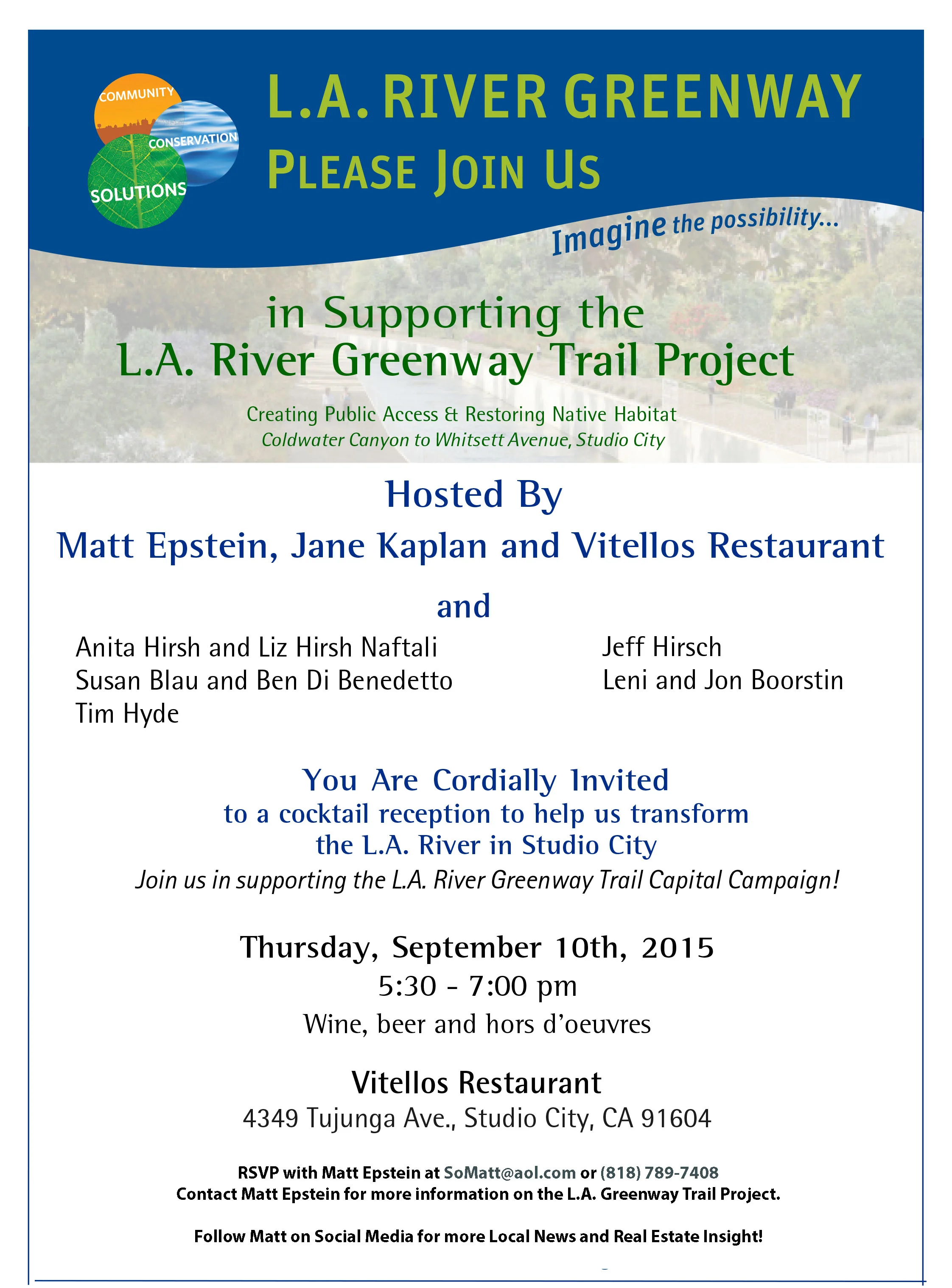 Matt Epstein & Jane Kaplan Support the LA River Greenway Trail Project