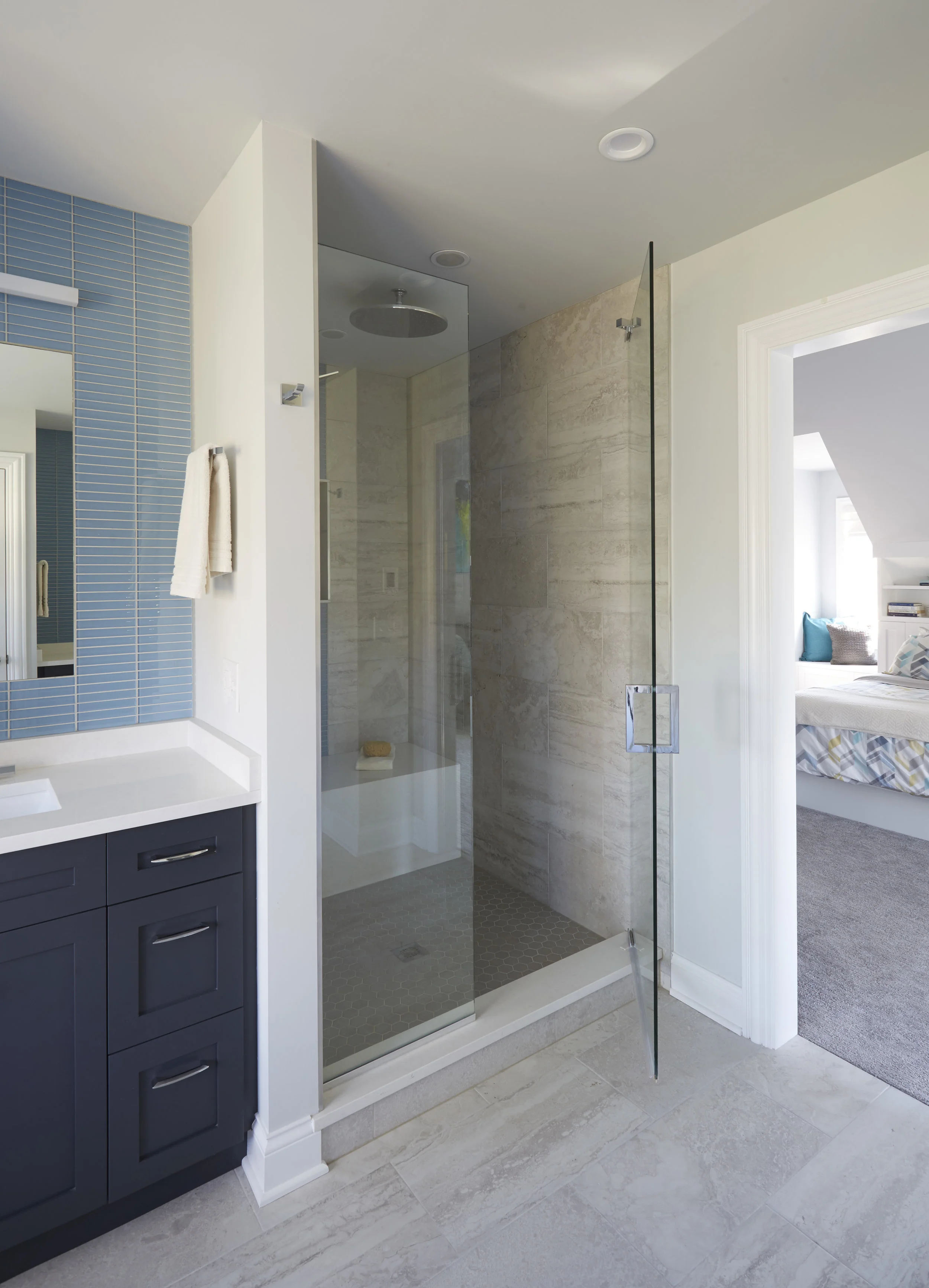Unpatterned Chicago Bathroom Remodel Shower
