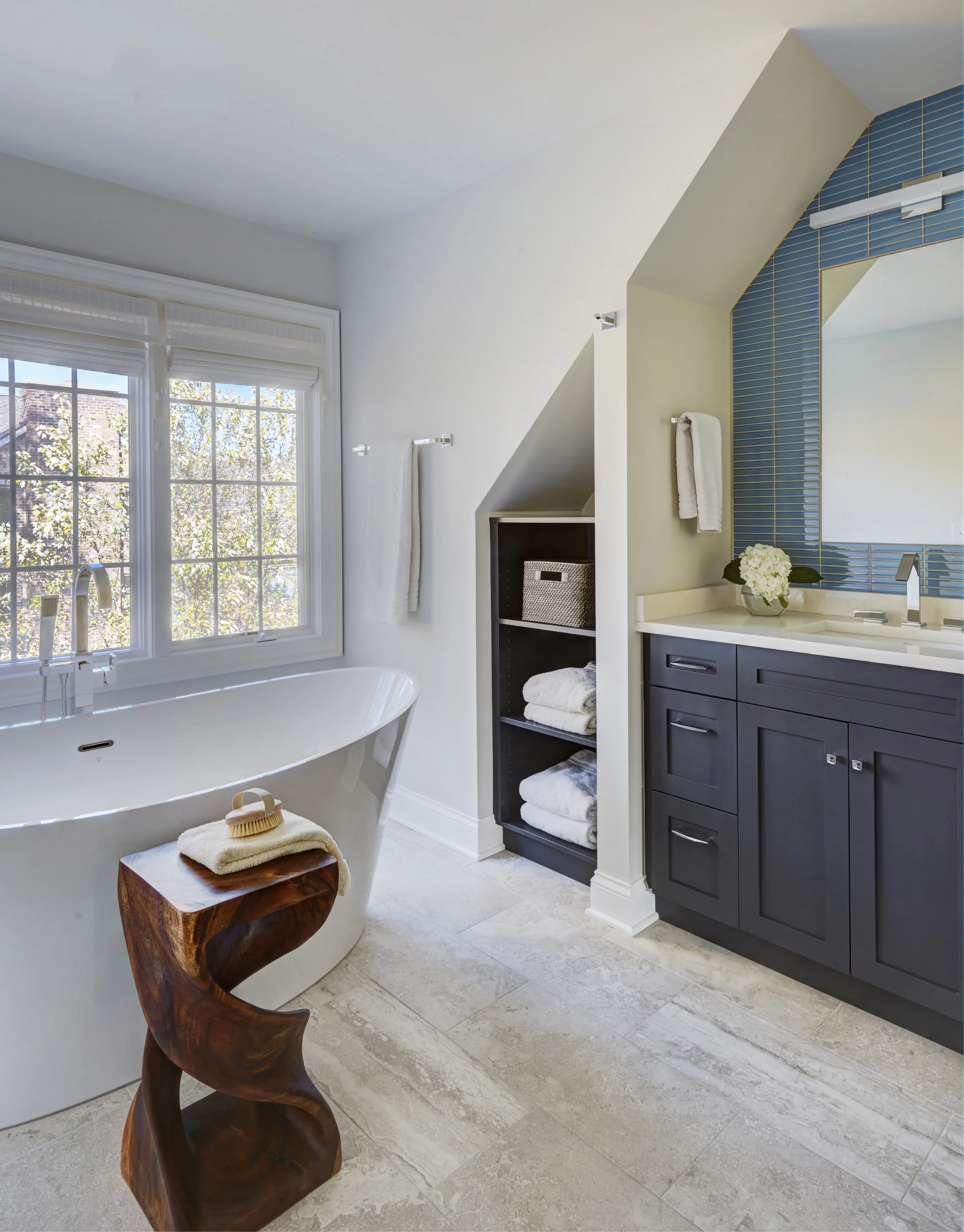 Unpatterned Chicago Bathroom Remodel Soaking Tub