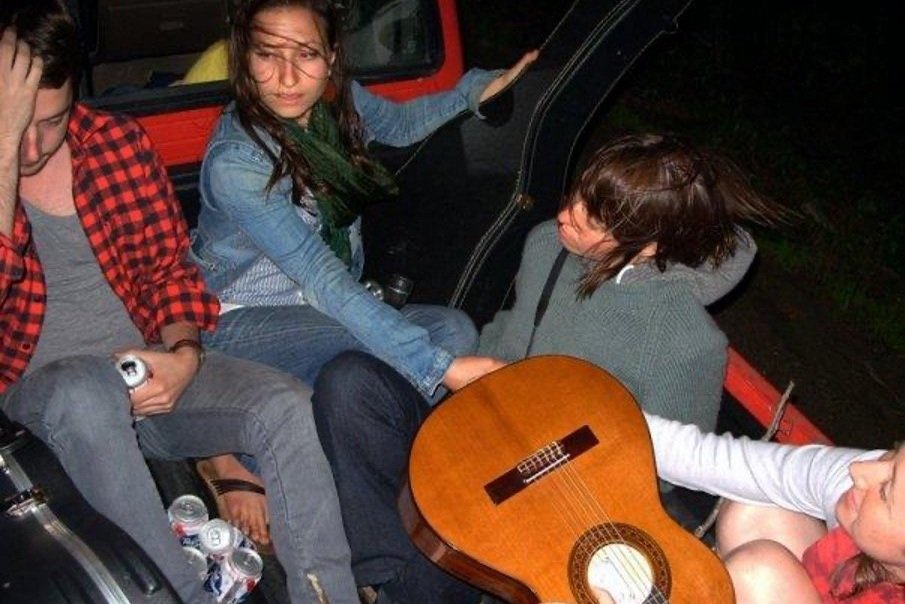 beers &amp; acoustic guitars - camp counselors in the back of a pickup truck in Maine in the early 2000s