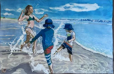 Children Splashing in Surf