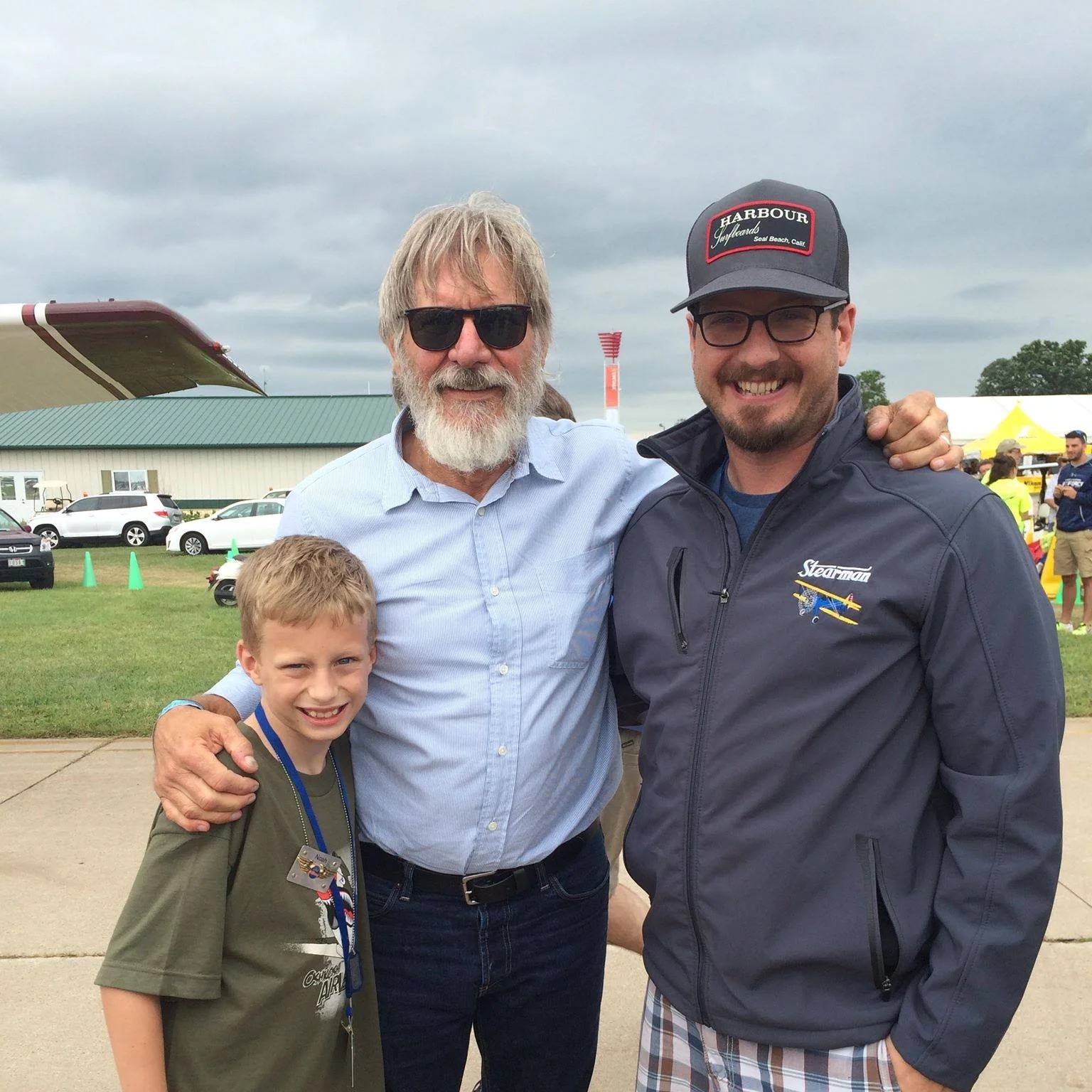 Harrison Ford, yes that one, me, and my oldest son, Noah. That's how we roll.