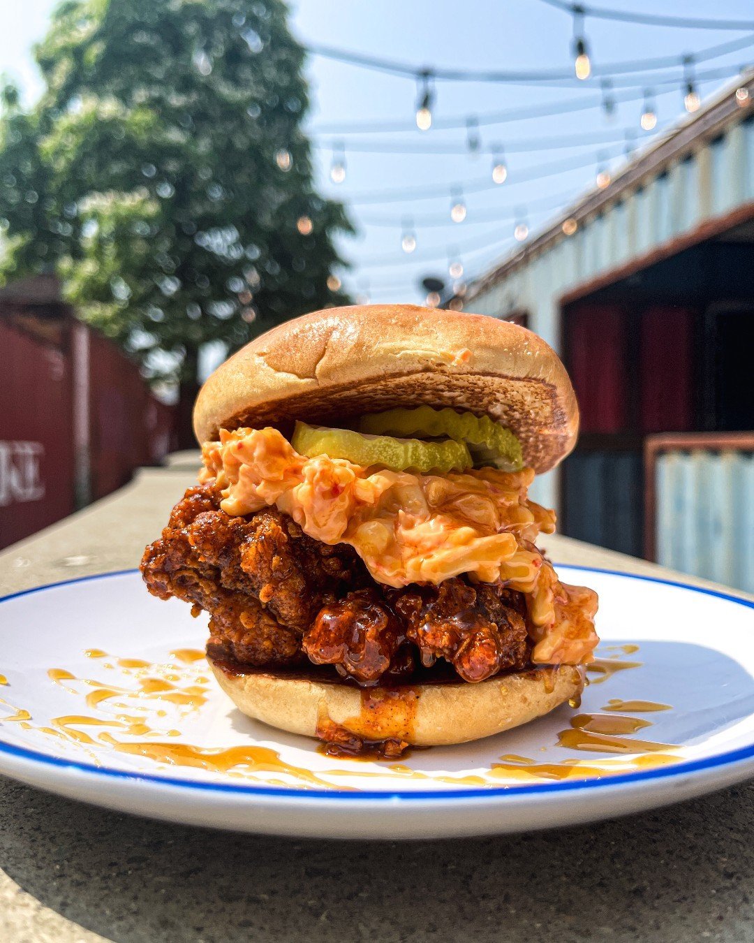 Hot Honey and Pimento Cheese is back for your post-Derby days. 

Enjoy our freshly fried chicken breast topped with a healthy portion of pimento cheese and hot honey. Choose your heat level, or none at all and enjoy!