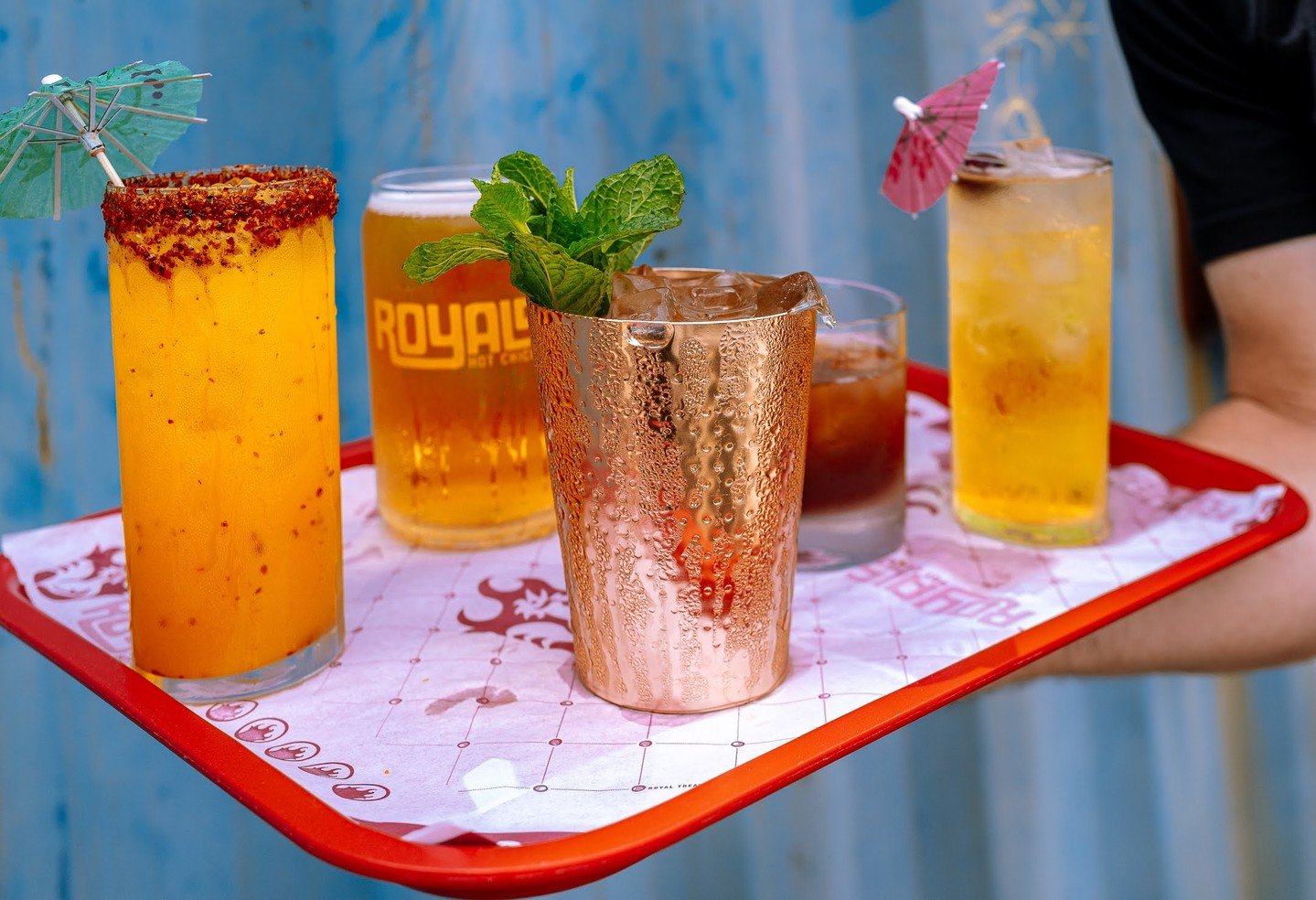 NEW! We've added some frosty cocktails to our menu to help cool down from the summer heat and tame the hot chicken inferno. 🔥 🧯 

🥭 Royals Mango-Rita
- Lunazul Blanco tequila, Ancho Reyes, Supasawa, mango puree, chamoy, and Tajin rim

🦃 Turkey De