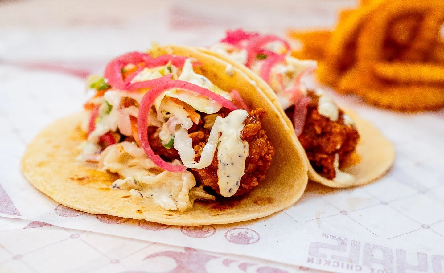 Make it a Taco Two-sday with two of our Royals Tender Tacos as hot as you like 'em. 🔥 🌮 

#TacoTuesday #Tacos #hotchicken #Royals #LouisvilleHotChicken #Lunch
