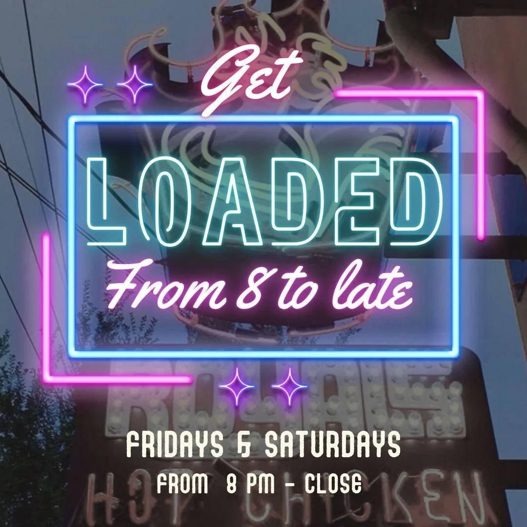 Join us after @NULUofficial nights and get loaded. 🌙 ⭐ We're open late on Fridays and Saturdays with a special 8 'til late menu:

- $5 Drafts
- $7 Cocktails
- $8 Boozy Slushies
- Add $3 to upgrade your Tenders, Sliders, Fries or Poppers to "Loa