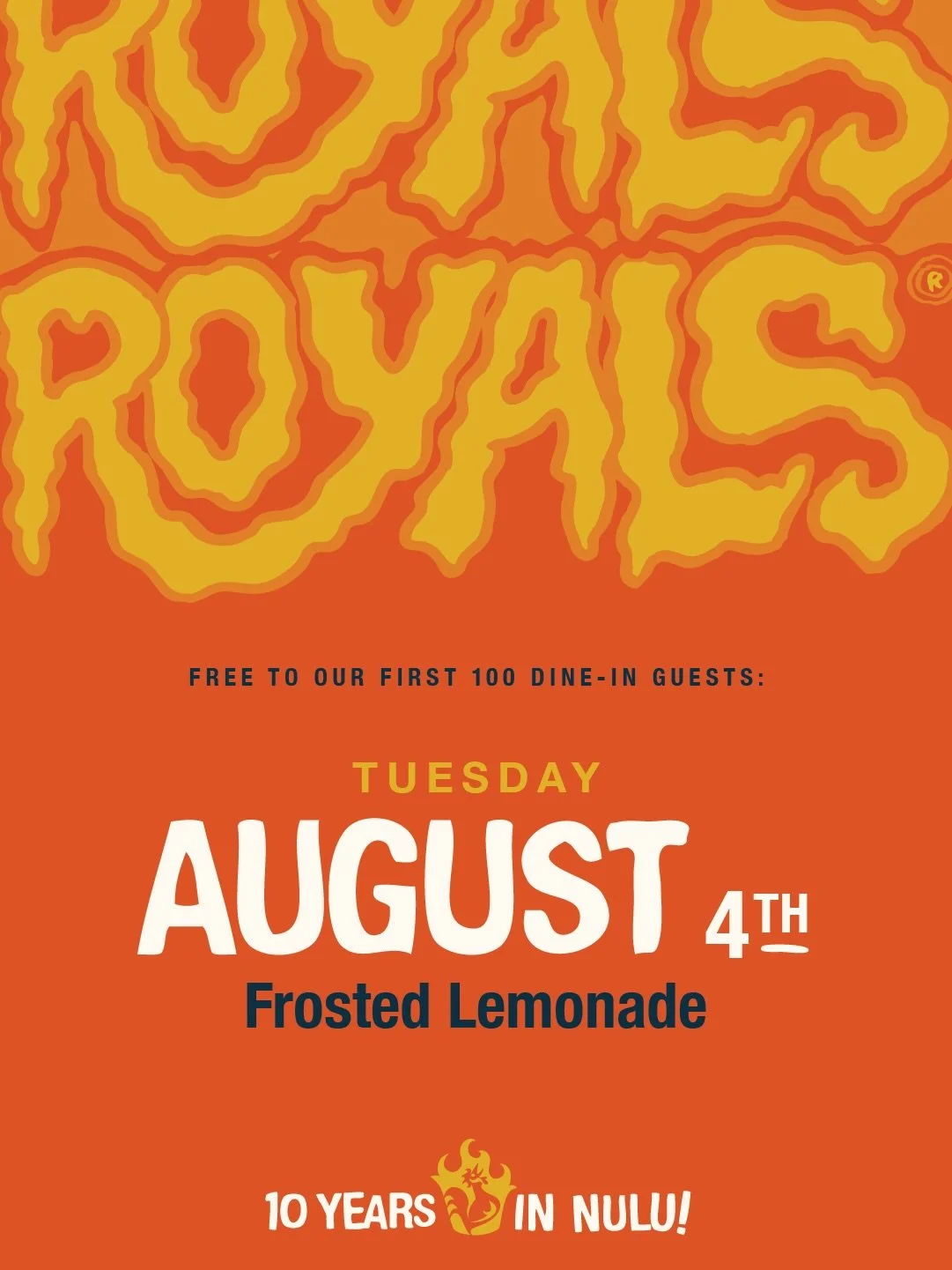 FREE FROZEN PINK LEMONADE!

Mark your calendars. As we continue to celebrate our 10-year anniversary, our next giveaway is next Tuesday, August 4th. The first 100 people in line get a FREE Frozen Pink Lemonade on the house.