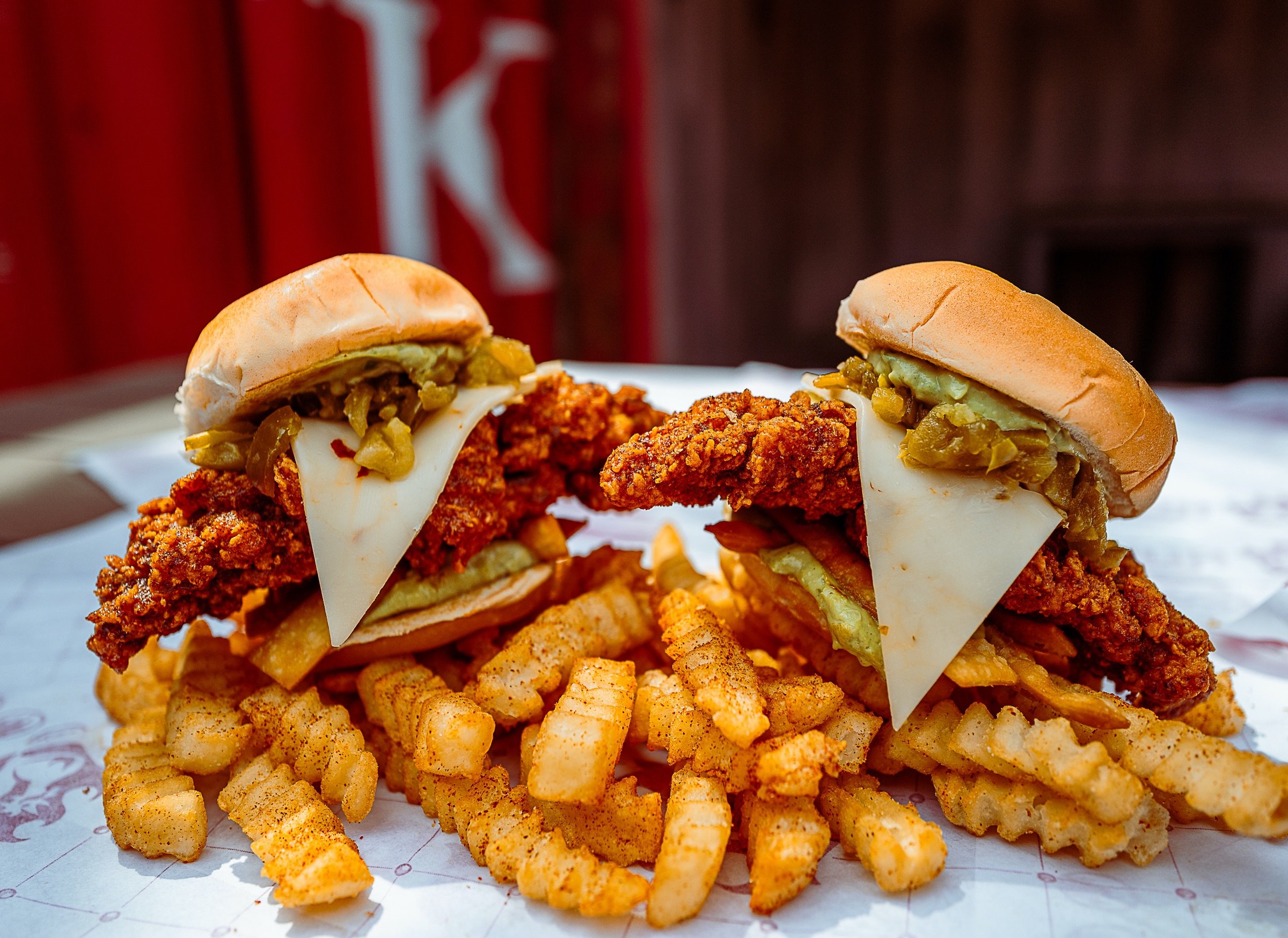 Try our Green Chile Wonton-inspired crispy chicken sliders. Only available through August.

These sliders feature our crispy fried chicken layered with cool, creamy avocado sauce, crispy wonton strips, roasted hatch green chile blended with tangy pic