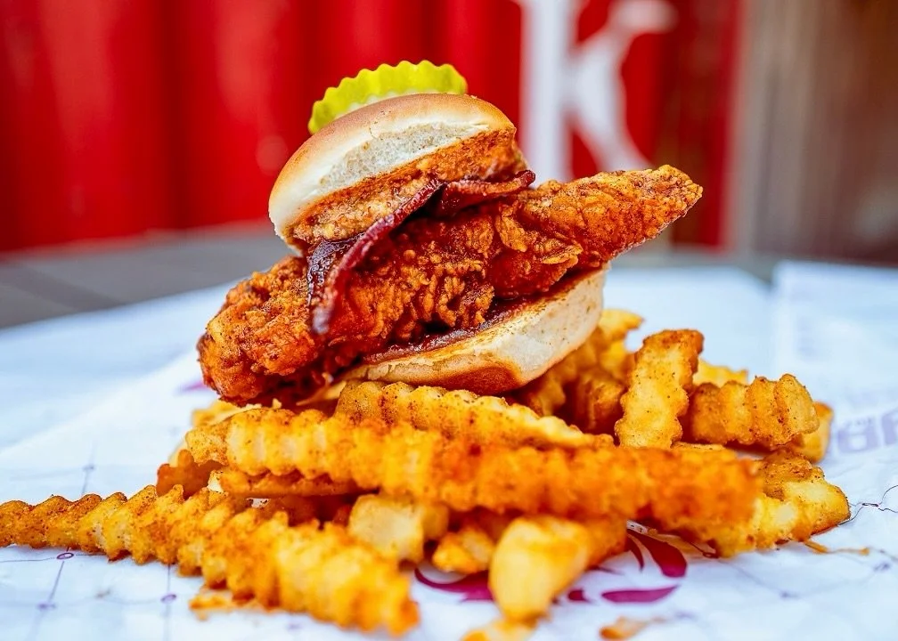 Last call for Apple Butter Sliders!

Two chicken sliders topped with Kentucky Proud apple butter, thick-cut bacon, and sweet German mustard. Only available through the end of the month.