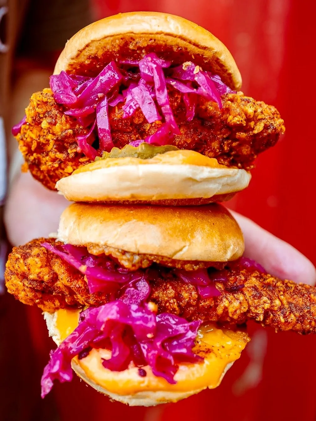NEW SLIDER OF THE MONTH: Oktoberfest Sliders

Celebrate Oktoberfest with two of our special Fried Chicken Sliders, featuring Kentucky Proud beer cheese, sweet Bavarian mustard, bacon-braised German cabbage, and crisp dill pickles. Each bite captures 