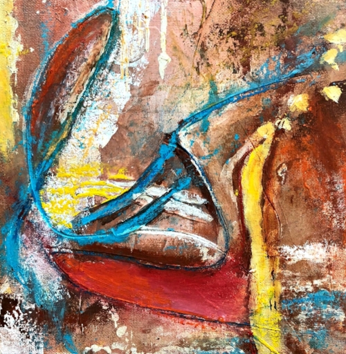 Study, acrylic and oil pastel on canvas board