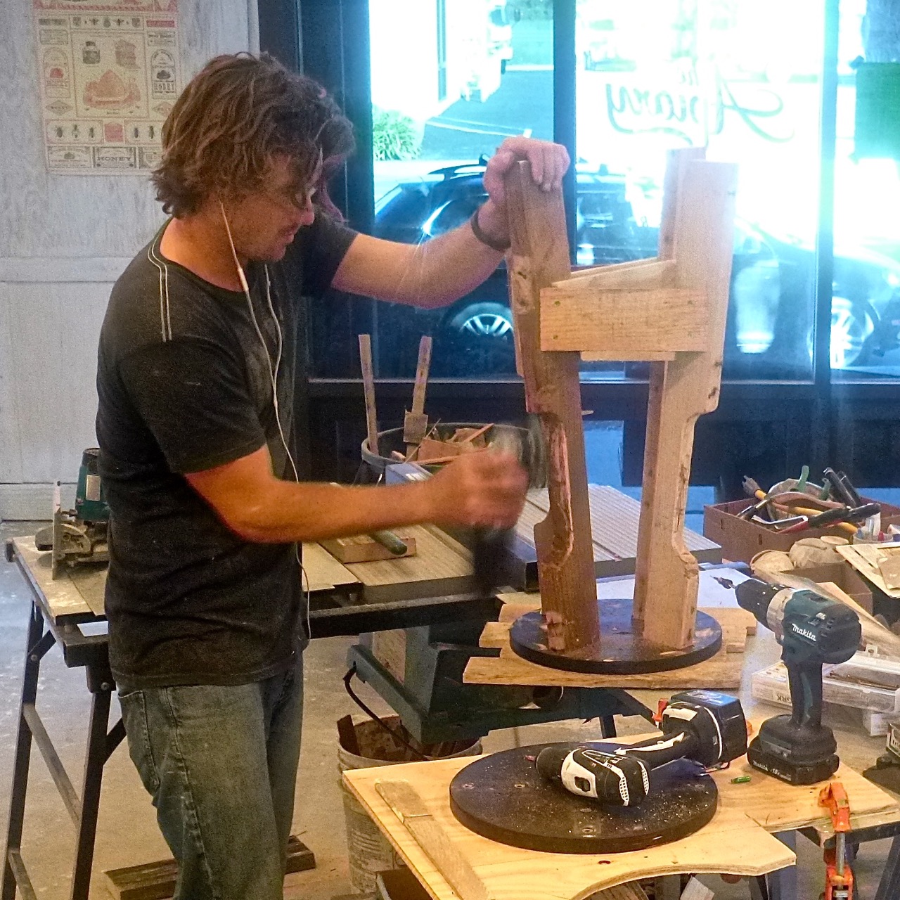  Ship shape: All the bar stools were made from salvaged fork lift pallets. 