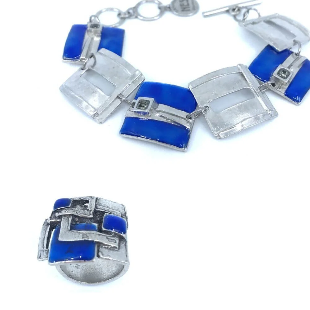 bracelet et bague en bleu , création québécoise