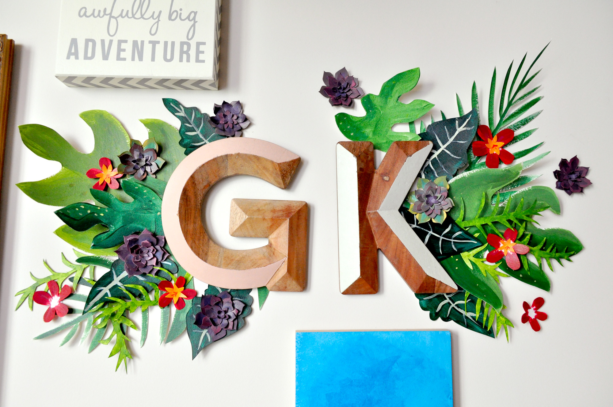 I love trying different mediums, and had tons of fun making these paint and paper flowers. I may have gone a little crazy with them. Eventually I'll get back around to incorporating them into a 3D piece, but for now they're a nine pop of color and nature on the wall above my standing desk.